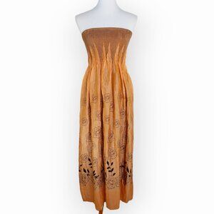 Lapis Anthropologie Midi Dress OS Metallic Orange Black Rose Florals Maxi Skirt